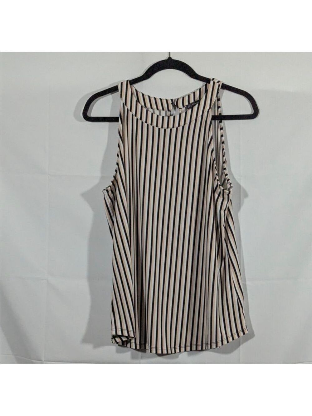 Adrianna Papell Black Pink Cream Stripe Sleeveless Blouse Large